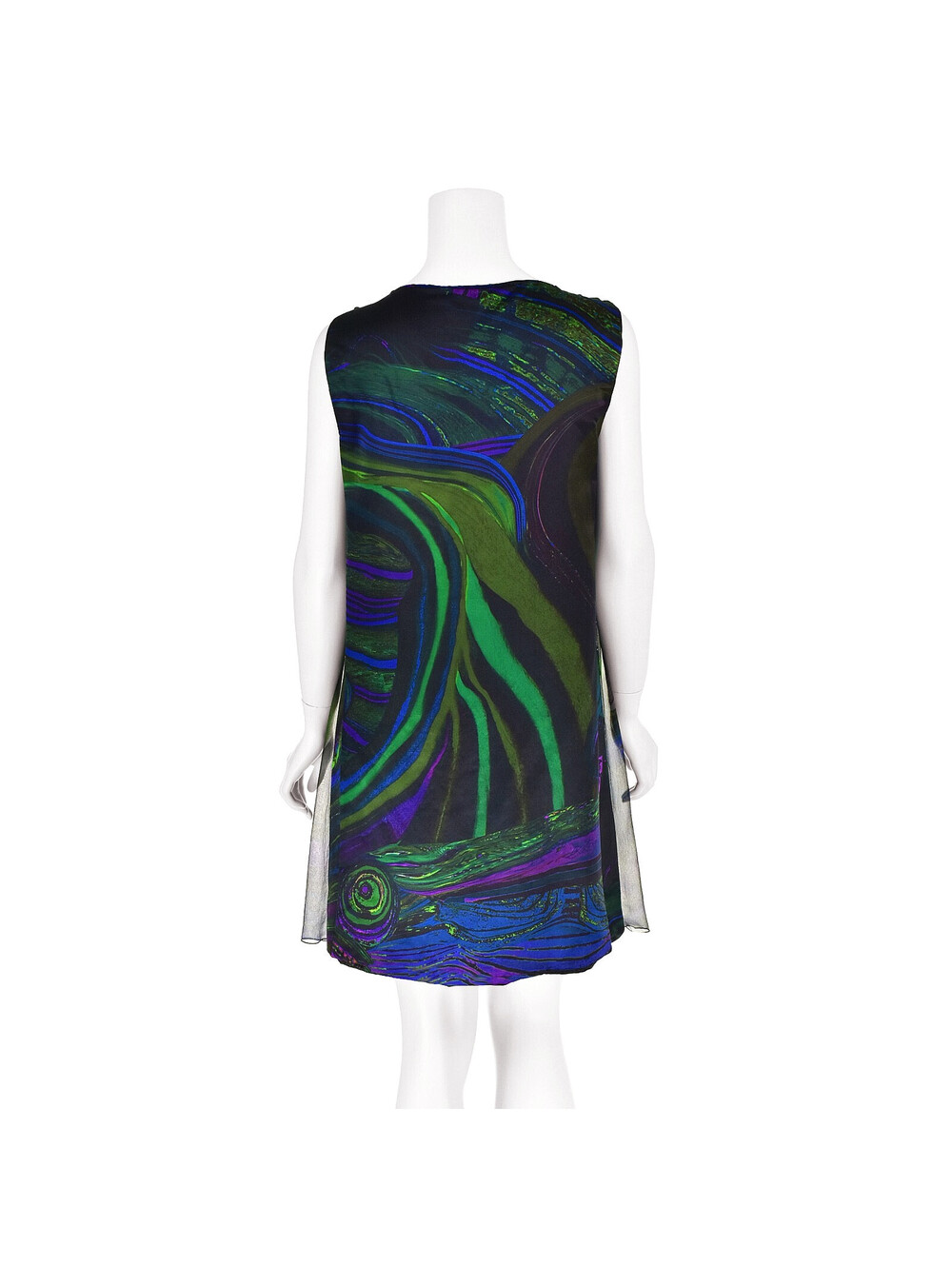 ALBERTA FERRETTI Colorful Silk Chiffon Mini Tent Dress w Beaded Neckline, SZ 6 - Picture 7 of 8